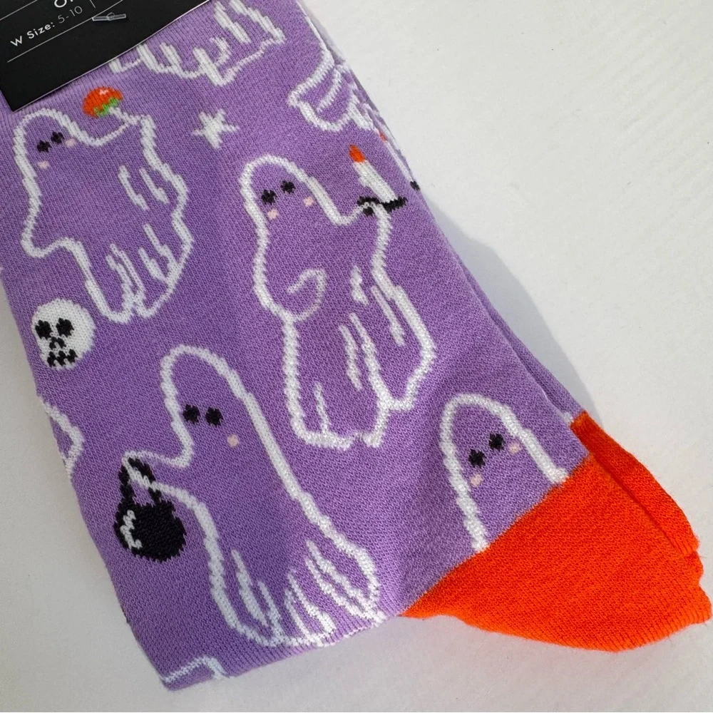 Paper Source Ghost Crew Socks Halloween Colorful Spooky Unisex 9-11 NWT Novelty